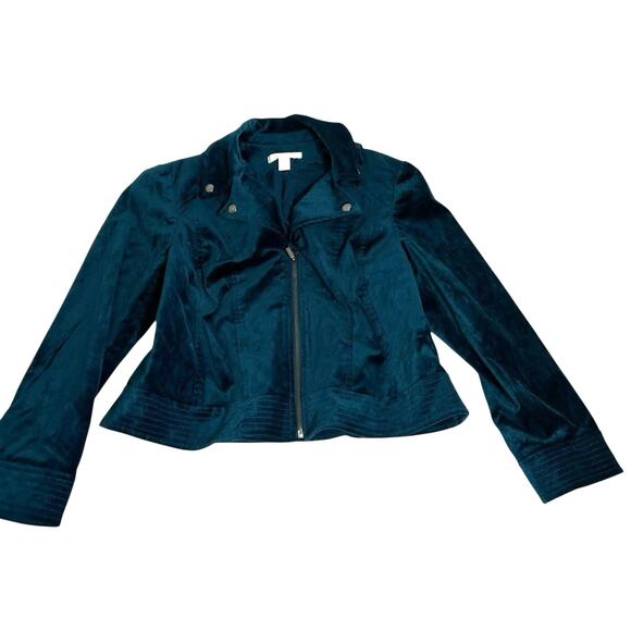Chicos Women’s Velvet Moto Jacket Jewel Tone Teal Size Large (2) Dark Boho Edgy - Picture 7 of 9